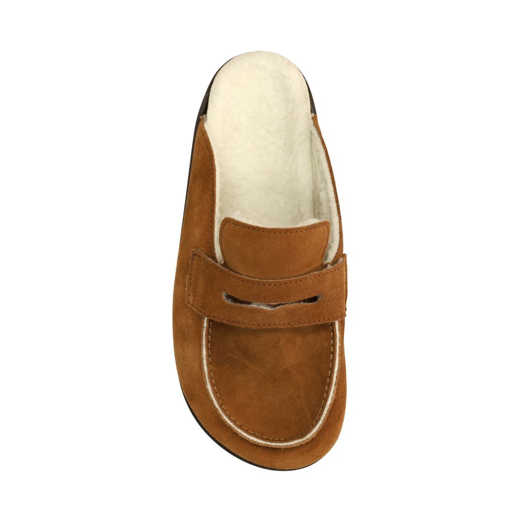 Chaussures à enfiler en daim avec laine - marron