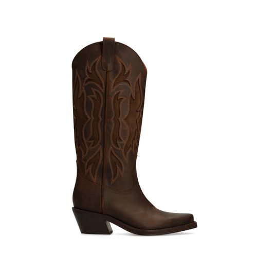 Braune Leder-Cowboystiefel mit Stickerei