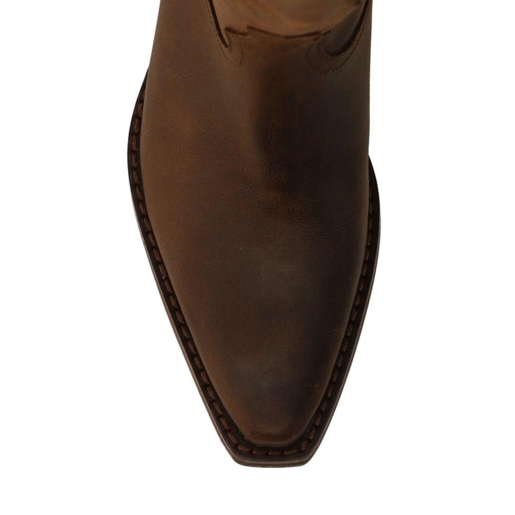 Bruine leren cowboylaarzen met sierstiksels