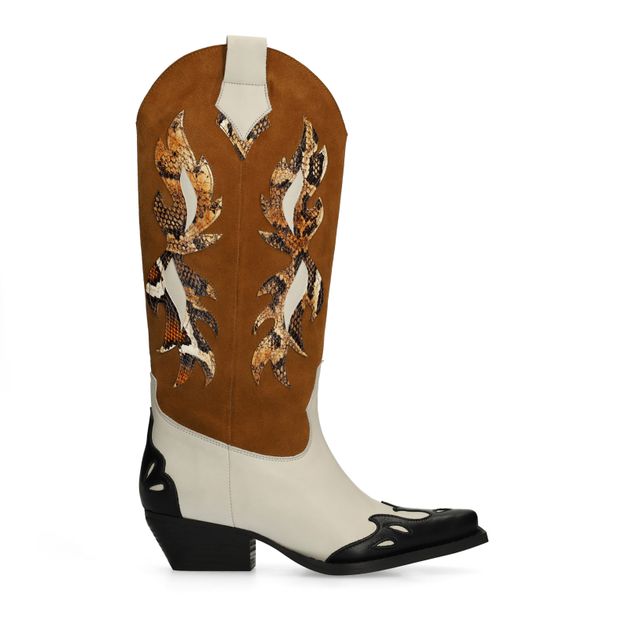 Santiags en cuir avec surpiqûres décoratives - marron