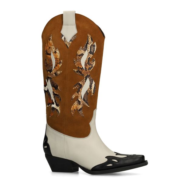 Santiags en cuir avec surpiqûres décoratives - marron