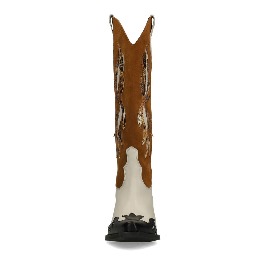 Cognac leren cowboylaarzen met sierstiksels