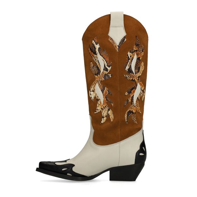 Santiags en cuir avec surpiqûres décoratives - marron