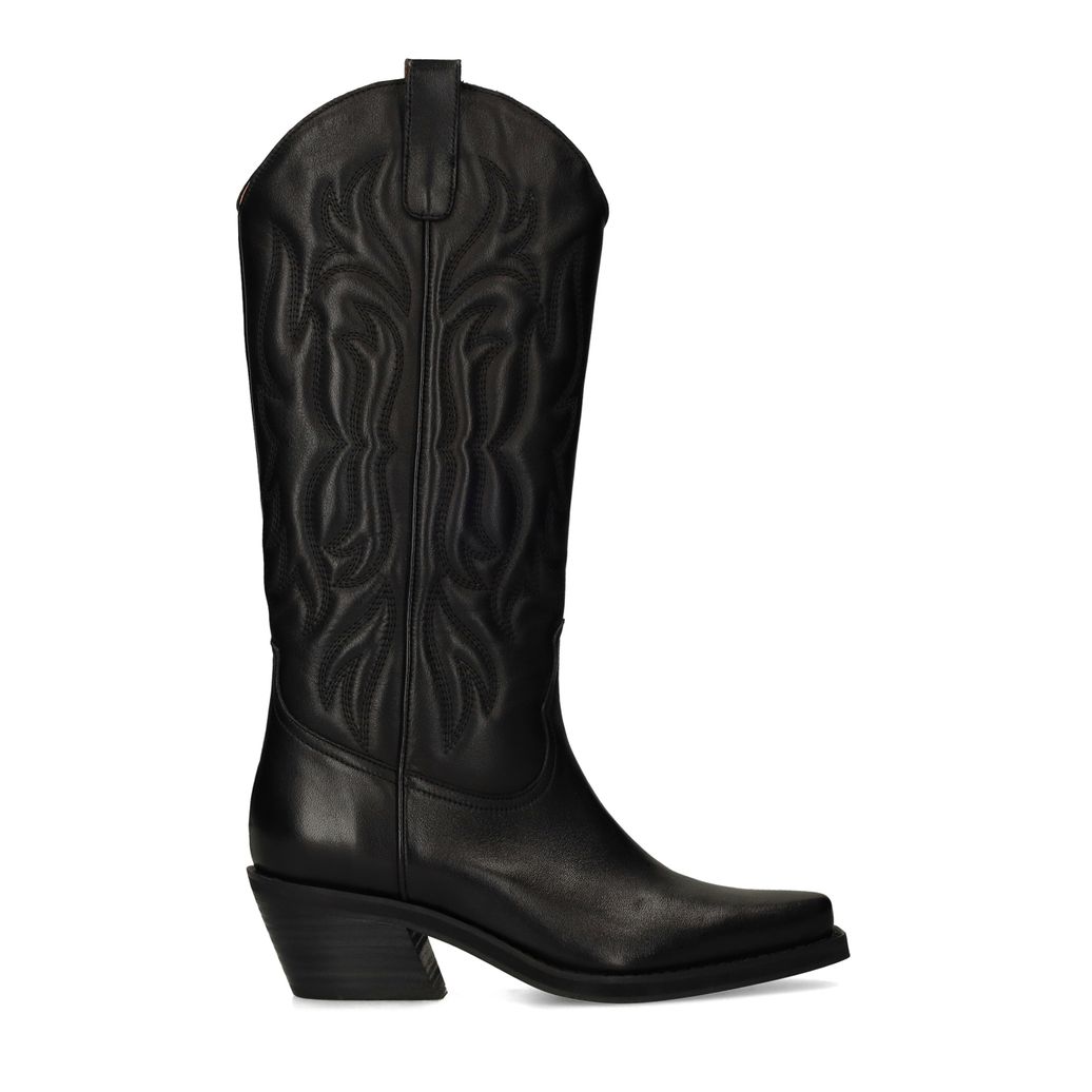 Santiags en cuir avec surpiqûres - noir