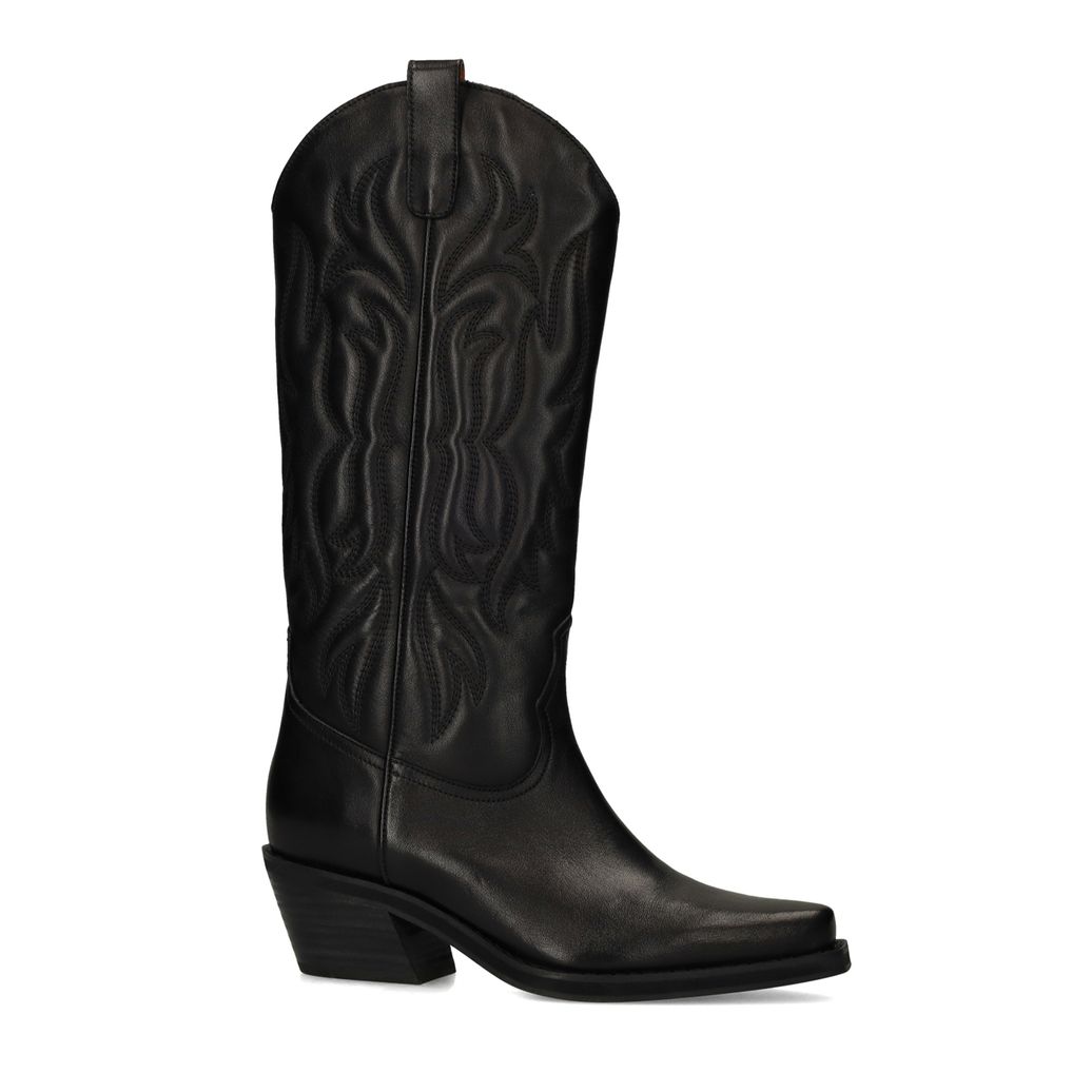 Schwarze Leder-Cowboystiefel mit Stickerei