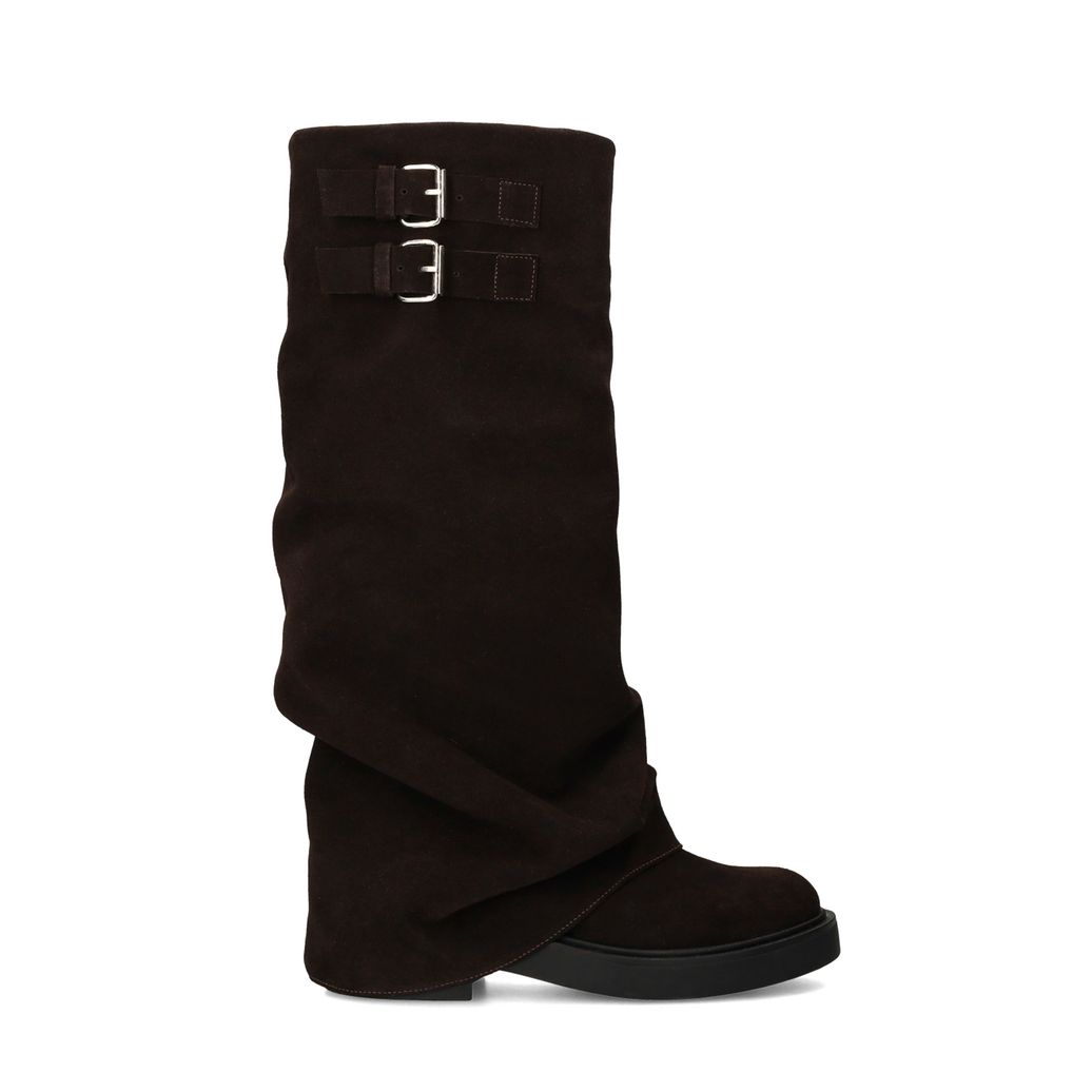 Dunkelbraune Veloursleder-Boots mit Umschlag