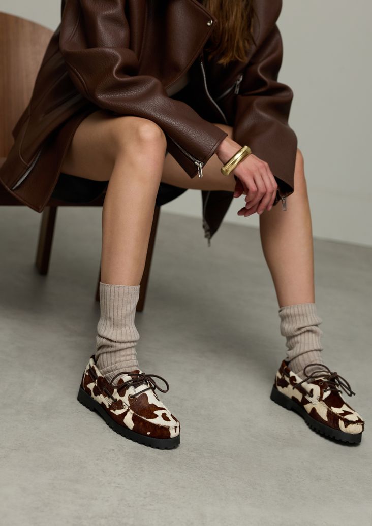Chaussures à lacets avec imprimé vache - marron