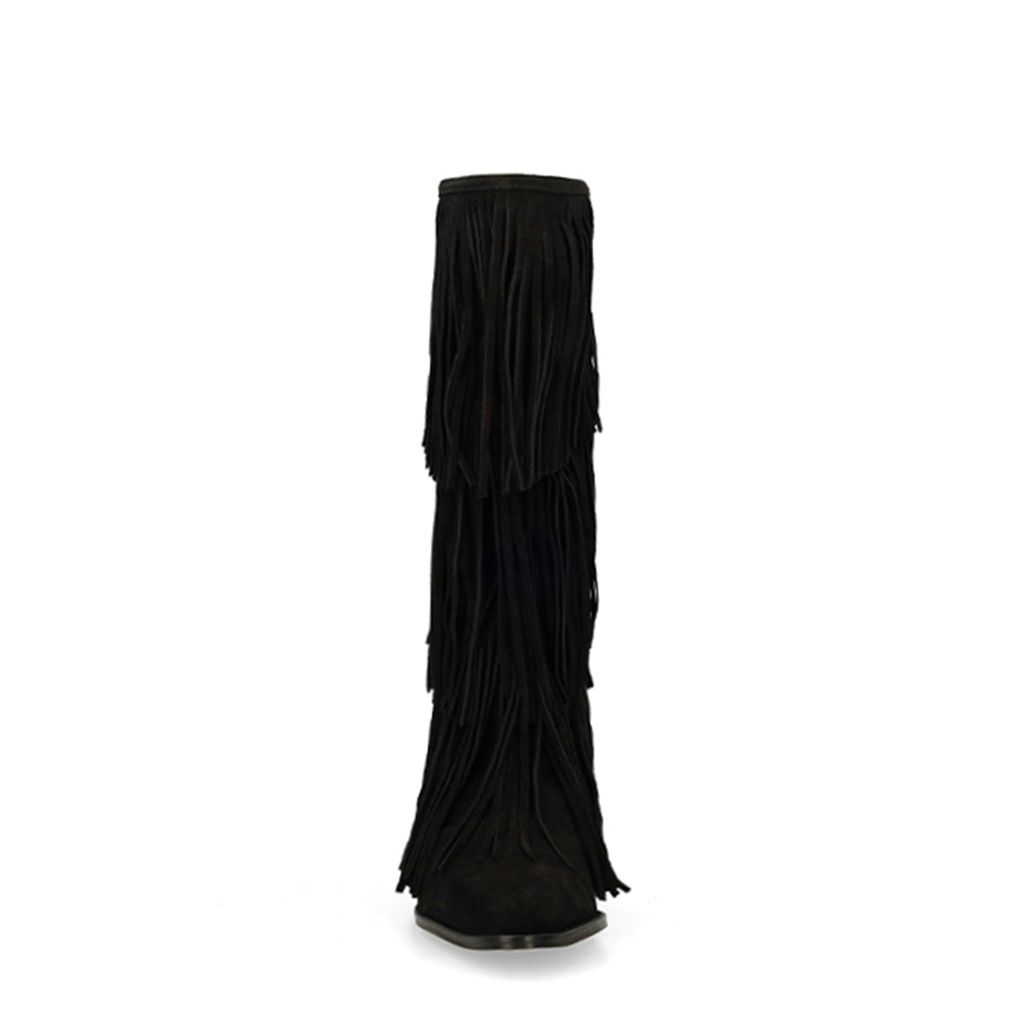 Schwarze Veloursleder-Cowboystiefel mit Fransen