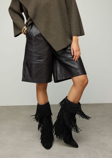 Schwarze Veloursleder-Cowboystiefel mit Fransen