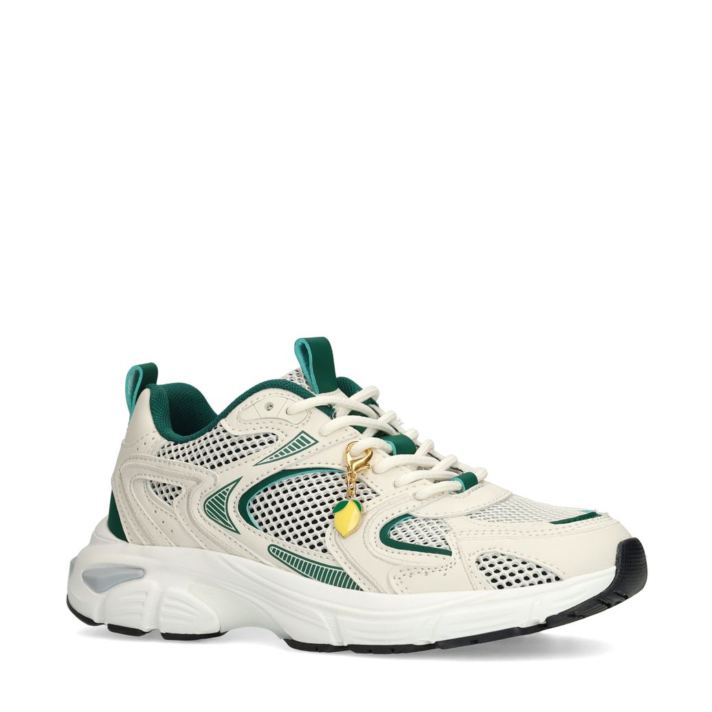 Beige sneakers met groene details