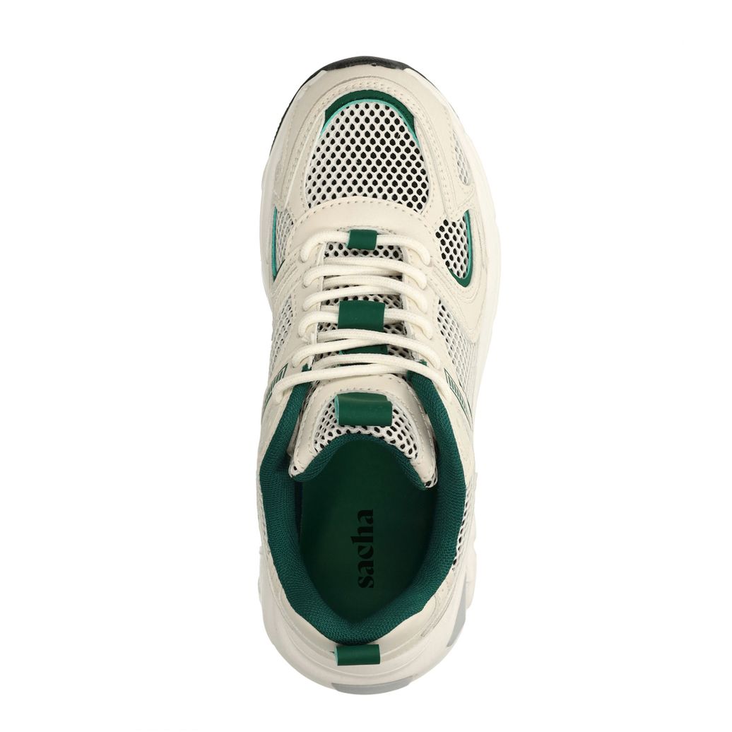 Beige sneakers met groene details