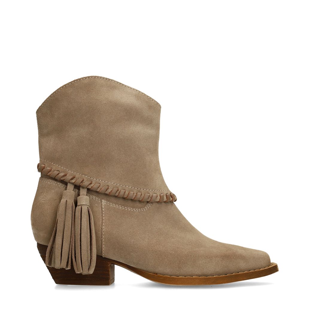 Beigefarbene Cowboystiefeletten aus Leder