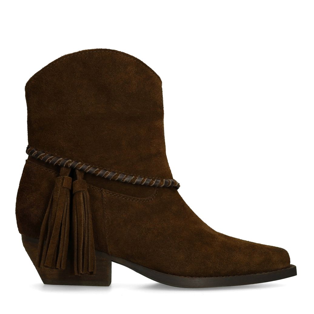 Braune Lederstiefeletten mit Fransen