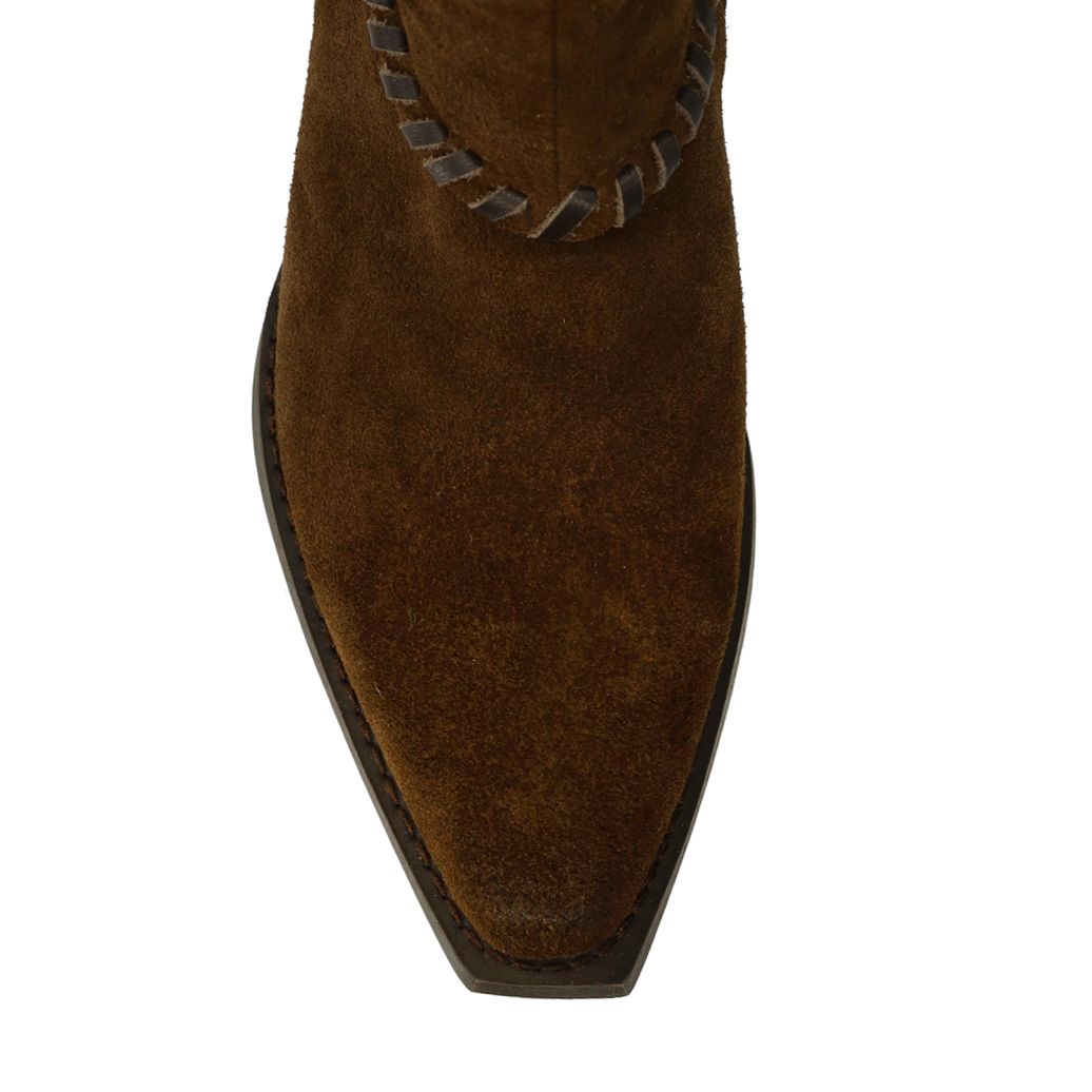 Braune Lederstiefeletten mit Fransen