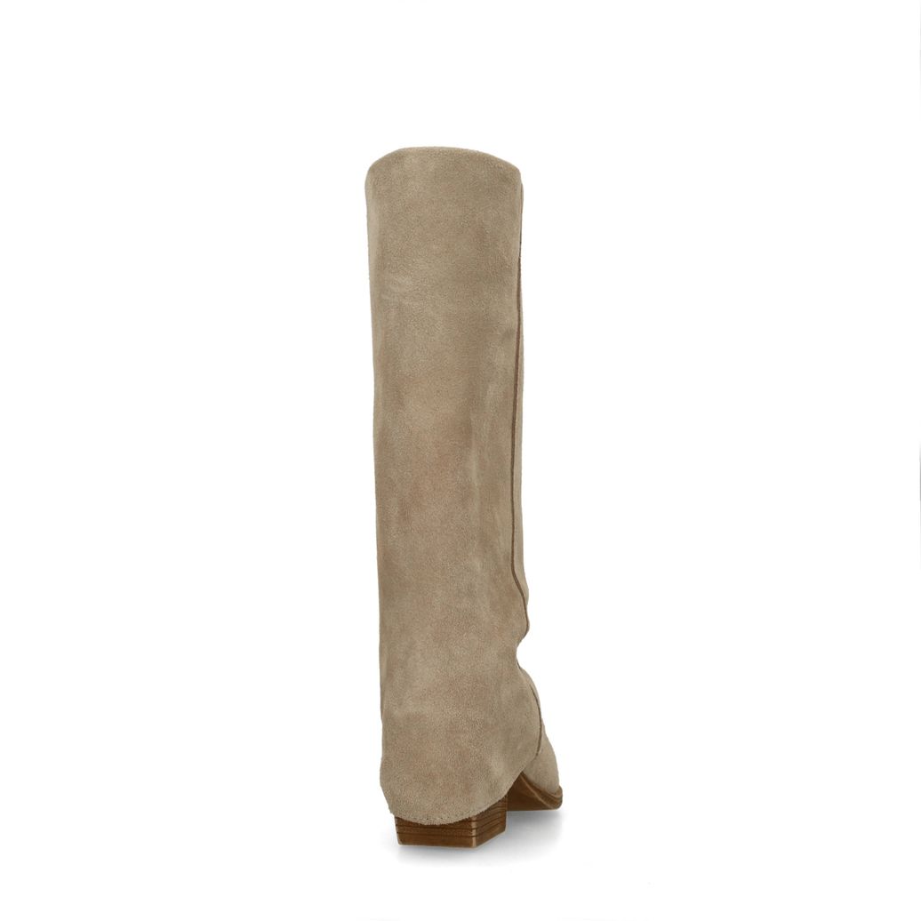 Beigefarbene Veloursleder-Stiefel mit Umschlag