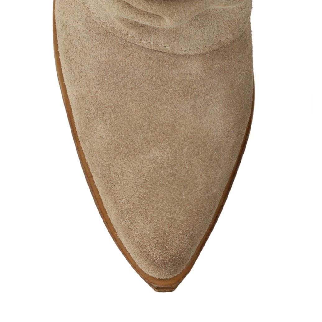 Beigefarbene Veloursleder-Stiefel mit Umschlag