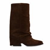 Braune Veloursleder-Stiefel mit Umschlag