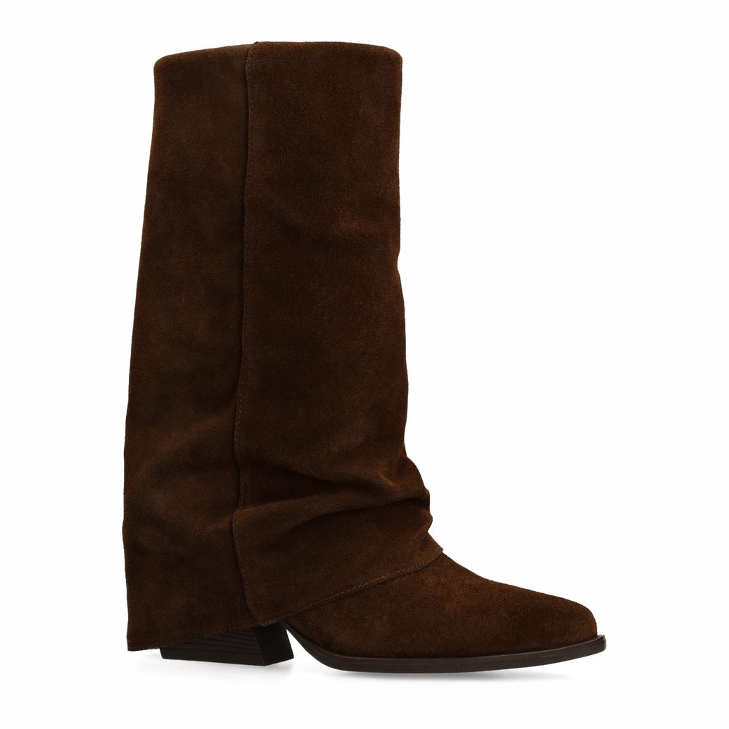 Braune Veloursleder-Stiefel mit Umschlag