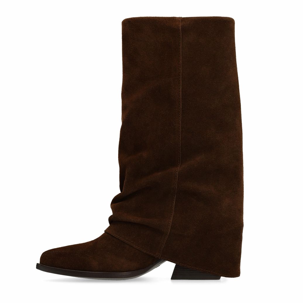 Braune Veloursleder-Stiefel mit Umschlag