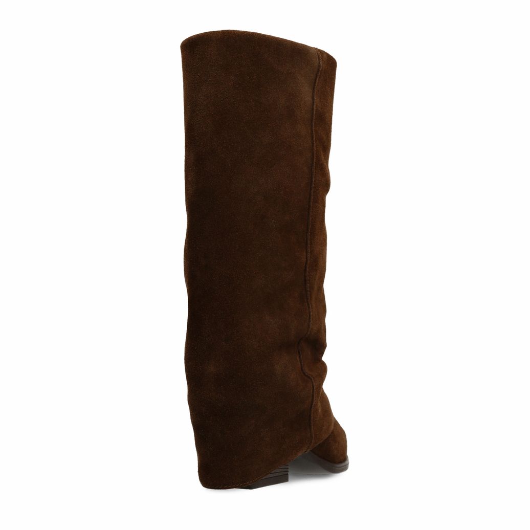 Braune Veloursleder-Stiefel mit Umschlag