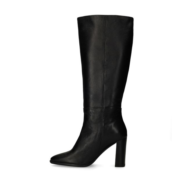 Bottes hautes à talon en cuir - noir