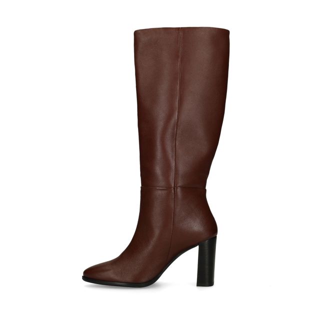 Bottes hautes à talon en cuir - rouge