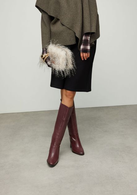 Bottes hautes à talon en cuir - rouge