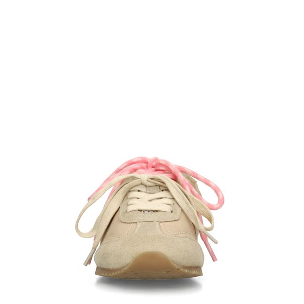 Beige sneakers met dubbele veters