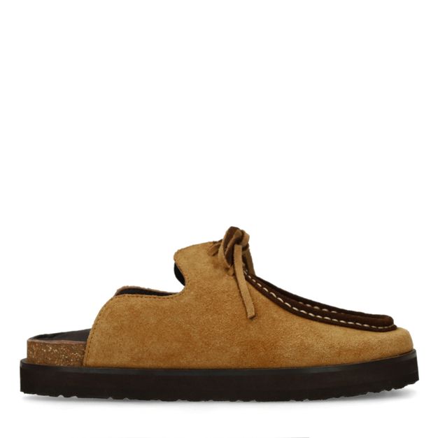 Beige suède clogs met bruine upper