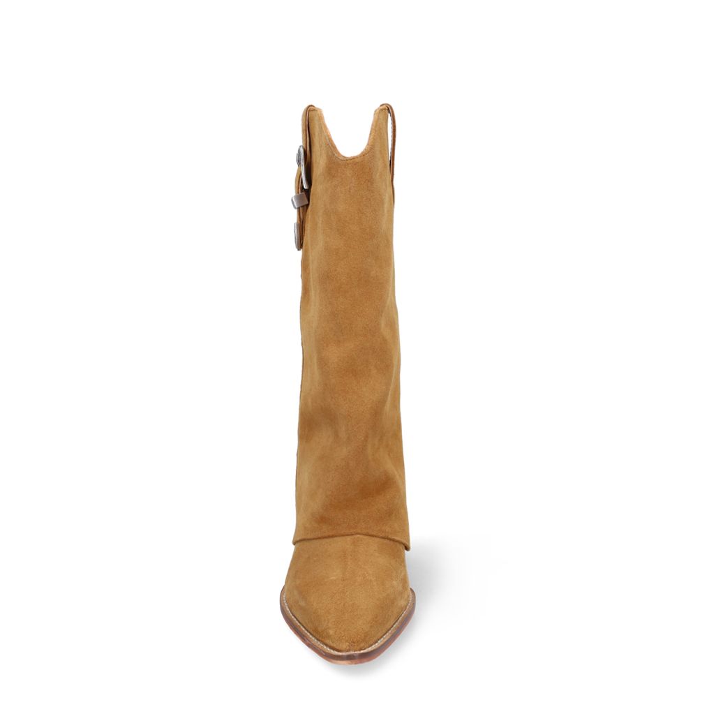 Beigefarbene Veloursleder-Cowboystiefel mit Umschlag