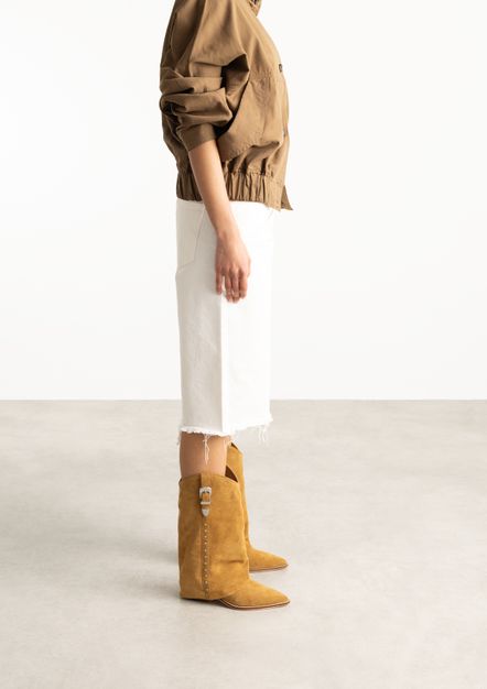 Santiags en daim avec rabat - beige