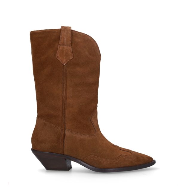 Cognacfarbene Cowboystiefel aus Veloursleder