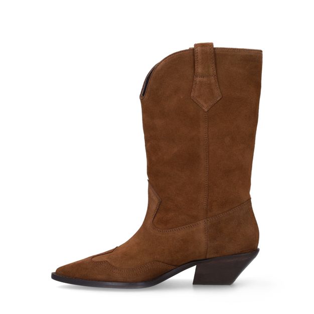 Cognacfarbene Cowboystiefel aus Veloursleder