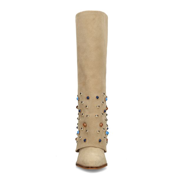 Bottes en daim avec rabat et clous - beige