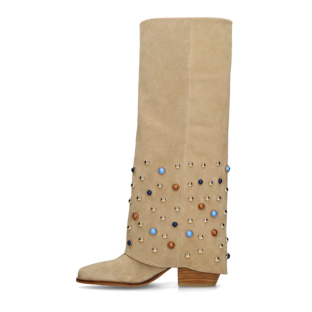 Bottes en daim avec rabat et clous - beige