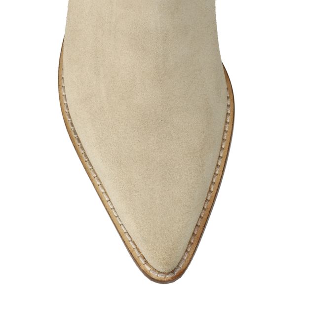 Beigefarbene Veloursleder-Cowboystiefel mit Stickerei