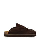 Dunkelbraune Veloursleder-Slipper