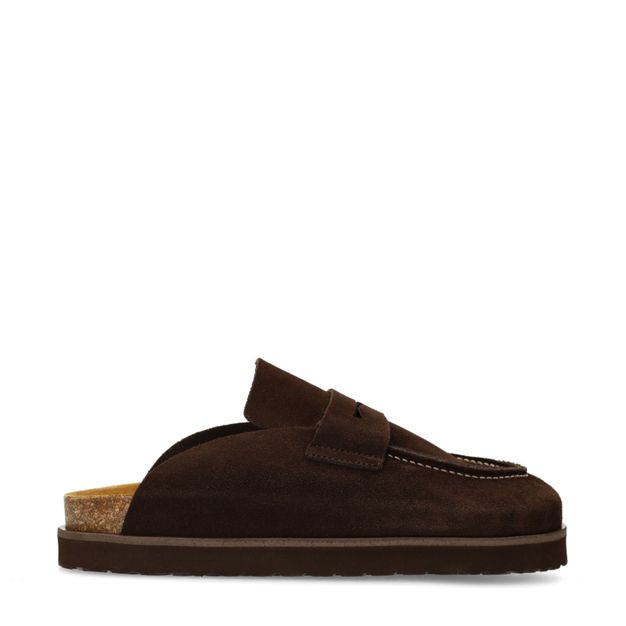 Dunkelbraune Veloursleder-Slipper