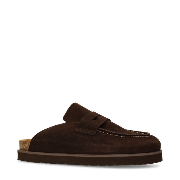Dunkelbraune Veloursleder-Slipper