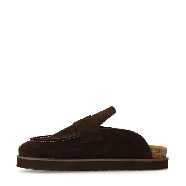 Dunkelbraune Veloursleder-Slipper