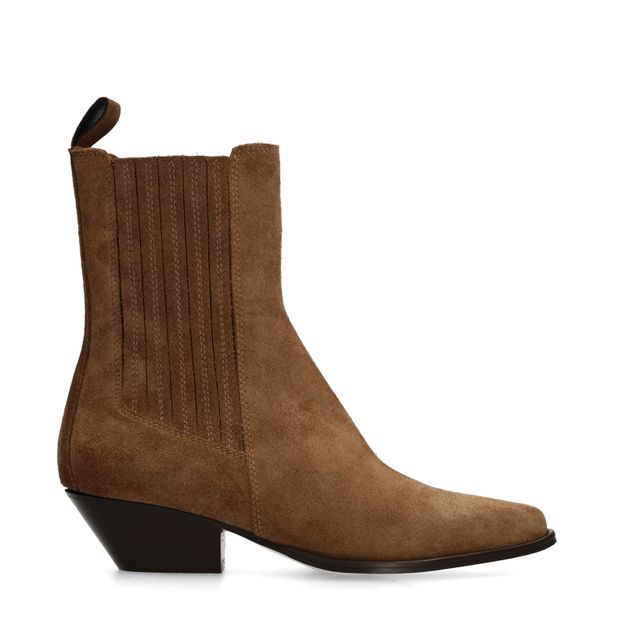 Braune Cowboystiefeletten aus Veloursleder