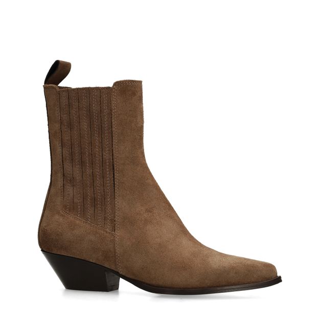 Braune Cowboystiefeletten aus Veloursleder