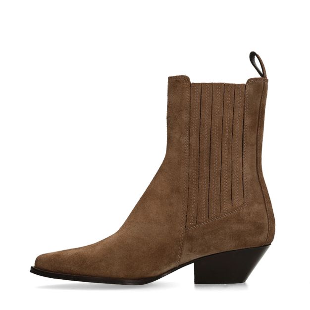 Braune Cowboystiefeletten aus Veloursleder