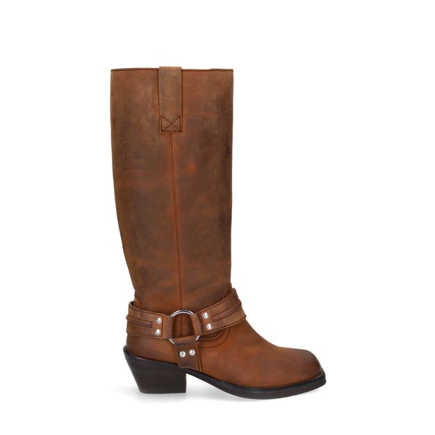 Bottes biker en cuir marron