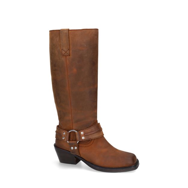 Bottines motardes en cuir - marron