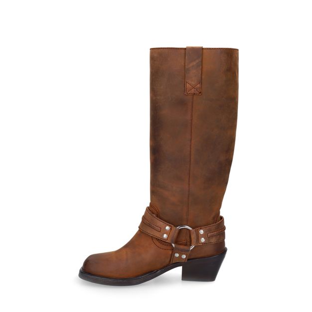 Bottines motardes en cuir - marron
