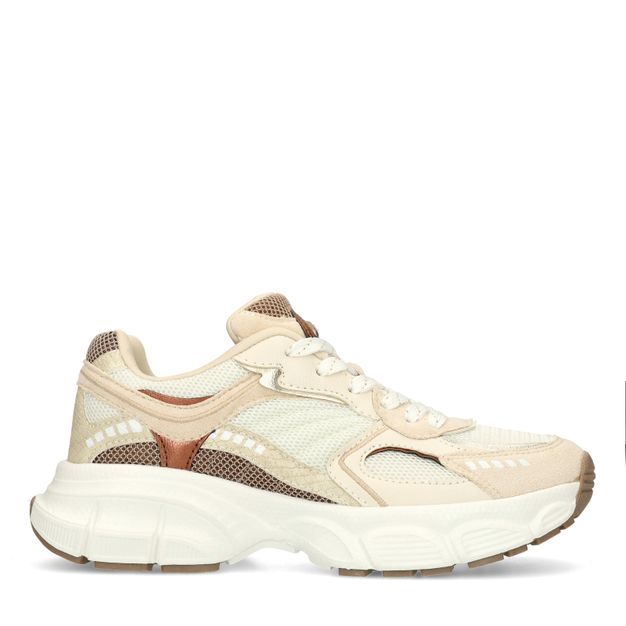Witte sneakers met beige details