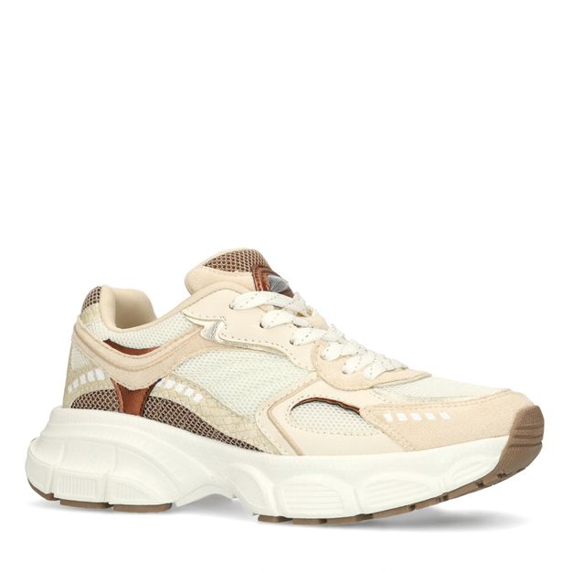 Witte sneakers met beige details