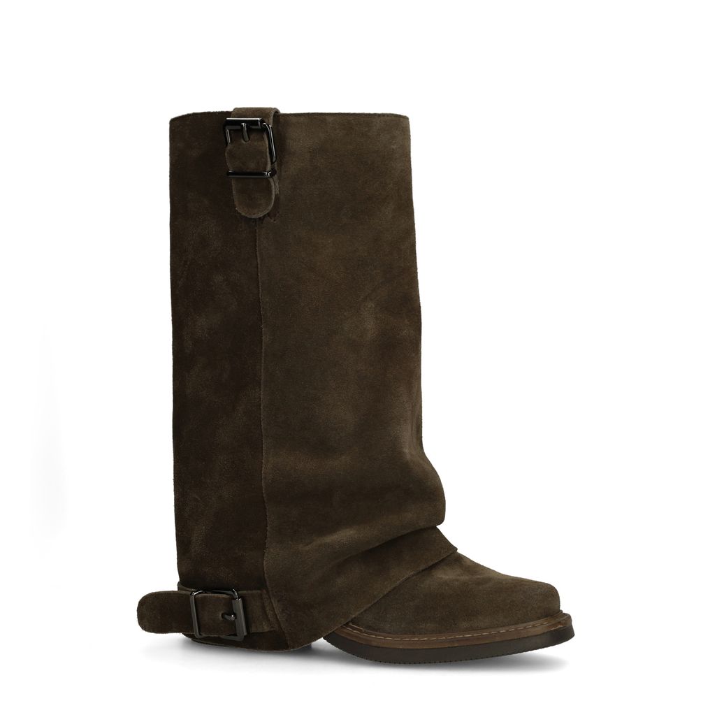 Bruine suède biker boots met flap