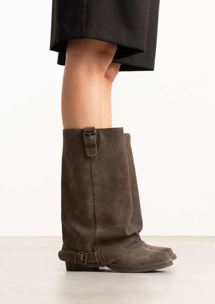 Bruine suède biker boots met flap